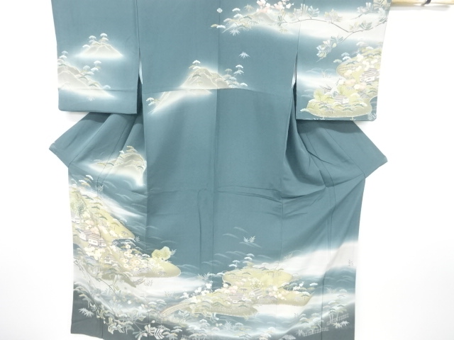 手描き友禅家屋風景模様一つ紋訪問着